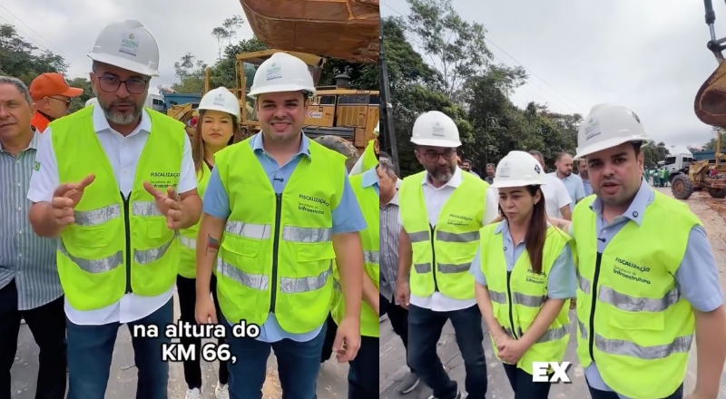 Wilson Lima faz Roberto Cidade de “aprendiz de governador” durante retomada de obras na AM-010; veja vídeo