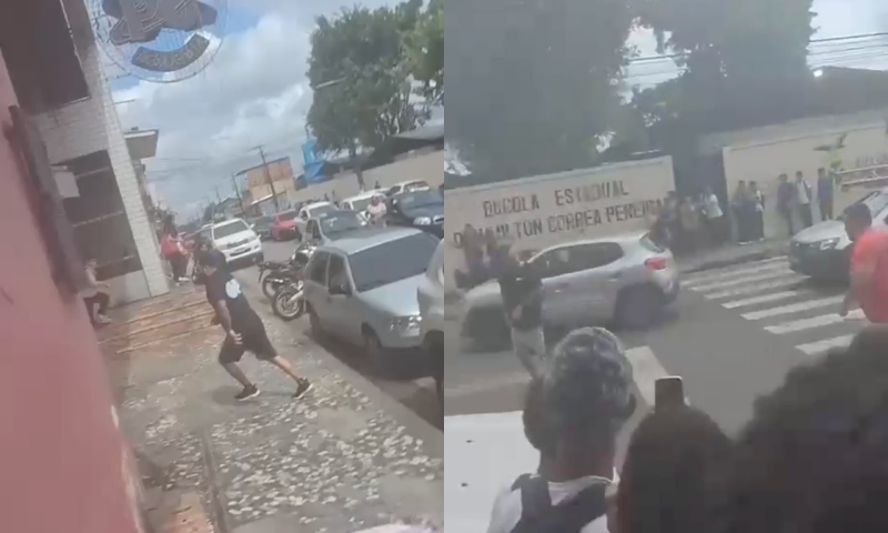 Briga de trânsito termina em tiros em frente a escola na Zona Norte de Manaus; veja vídeo