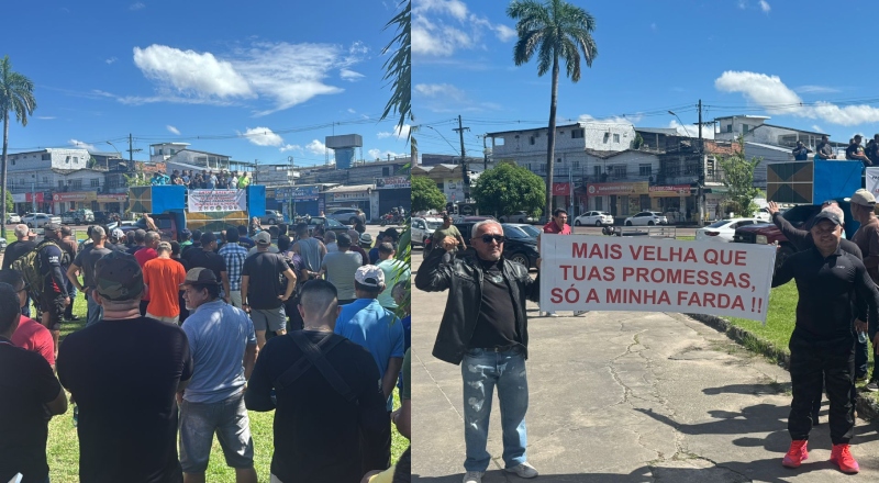 ‘Sem farda, sem data-base e sem promoção’: PMs e bombeiros protestam após abandono do Governo do AM