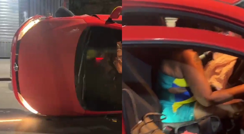 Mulher se estressa com empate do Brasil, bebe demais e capota carro na Grande Circular; veja vídeo