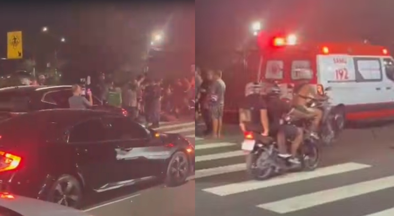 Acidente entre carro elétrico e motocicletas deixa três feridos na Avenida das Torres; veja vídeo