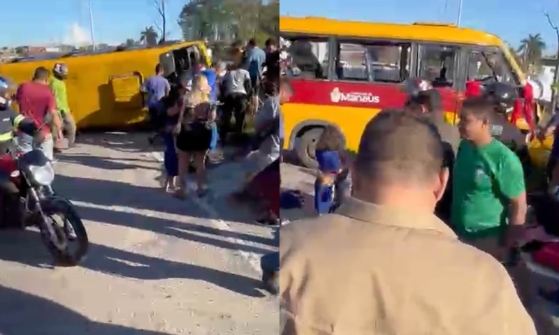 Urgente: ‘Amarelinho’ capota na ZL de Manaus e testemunhas afirmam que motorista estava fazendo “zigue-zague”; veja