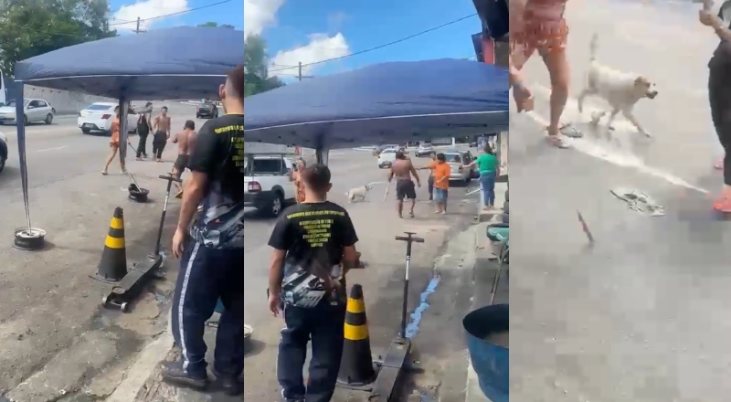 “Dois contra um, é?”: Loira desce a lenha em dupla para defender seu ‘buchudo’ durante barraco de vizinhos no bairro Redenção; veja vídeo