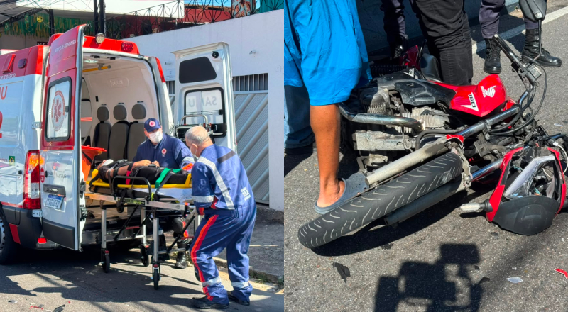 Em colisão com outro veículo, motociclista fica ferido em acidente na avenida Darcy Vargas, veja imagens