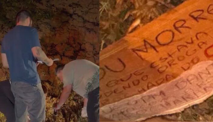 Urgente: homem é morto a tiros ao lado de um bilhete de facção: “Morreu por vender drogas roubadas”; veja vídeo