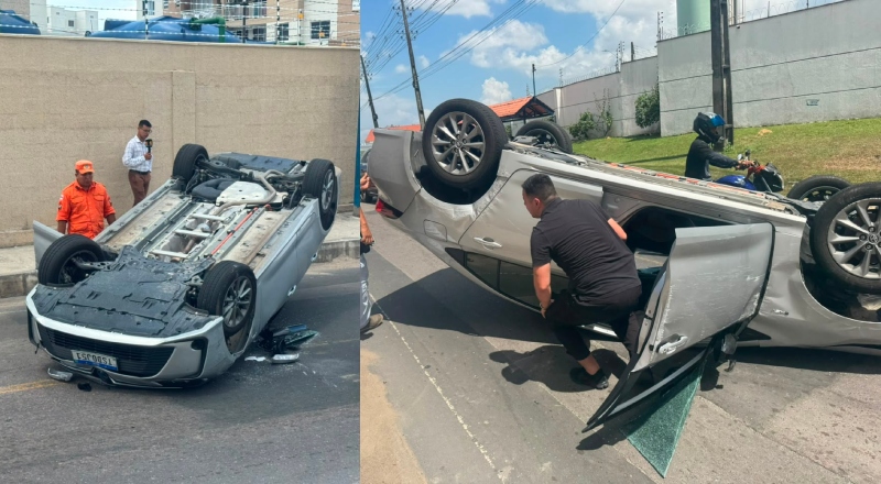Carro capota na Colônia Japonesa após saída de condomínio em Manaus; veja vídeo