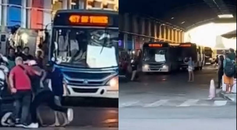 Ladrão de ônibus recebe ‘carinho’ da população no T2 em Manaus; veja vídeo
