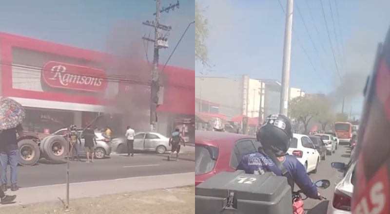 Urgente: incêndio em frente da Ramsons na Avenida Grande Circular deixa trânsito parado; veja