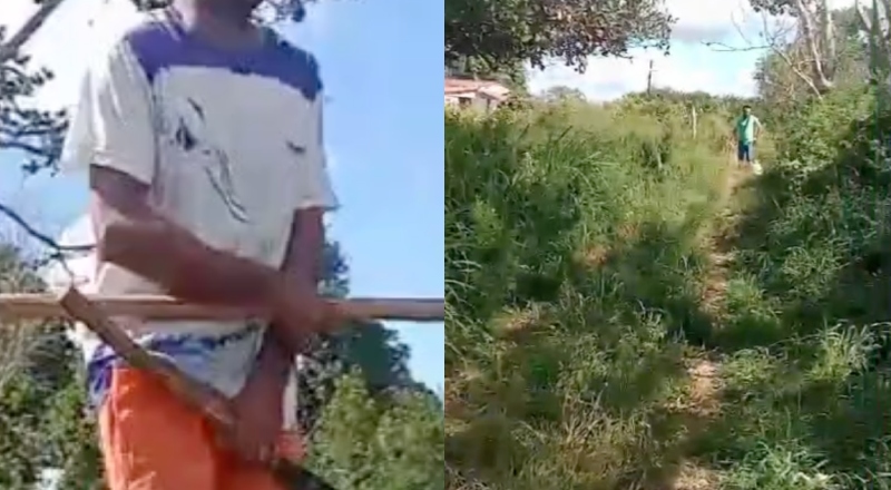 Tudo filmado: agricultor surta e tenta matar colegas de trabalho com uma foice; veja vídeo