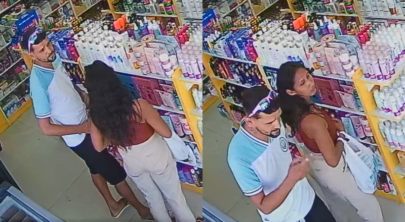 Casal é flagrado por câmeras furtando drogaria na zona Norte de Manaus; veja vídeo