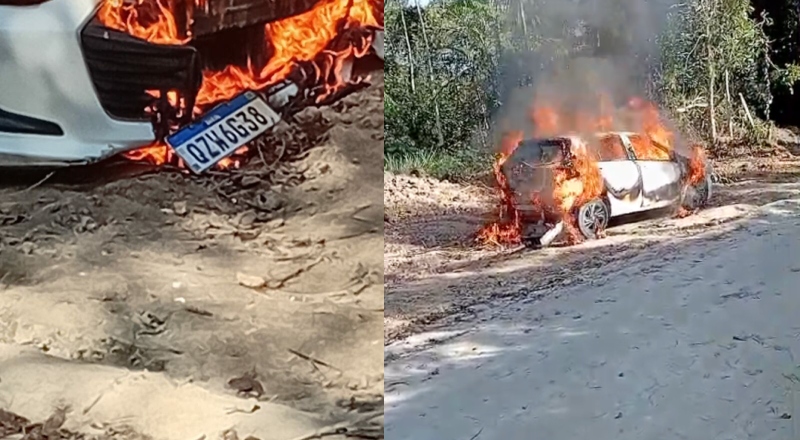 Mistério: carro é abandonado e incendiado no Ramal do Brasileirinho, em Manaus; veja vídeo