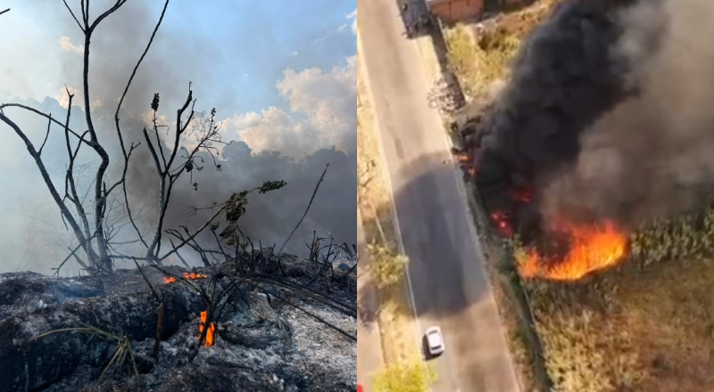 Fogo em terreno baldio assusta moradores da comunidade Raio de Sol, em Manaus; veja vídeo