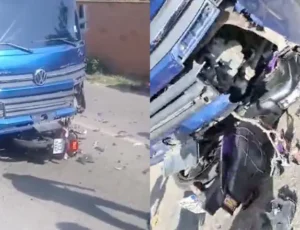 Urgente: acidente gravíssimo faz moto parar debaixo de caminhão no Tarumã; veja vídeos