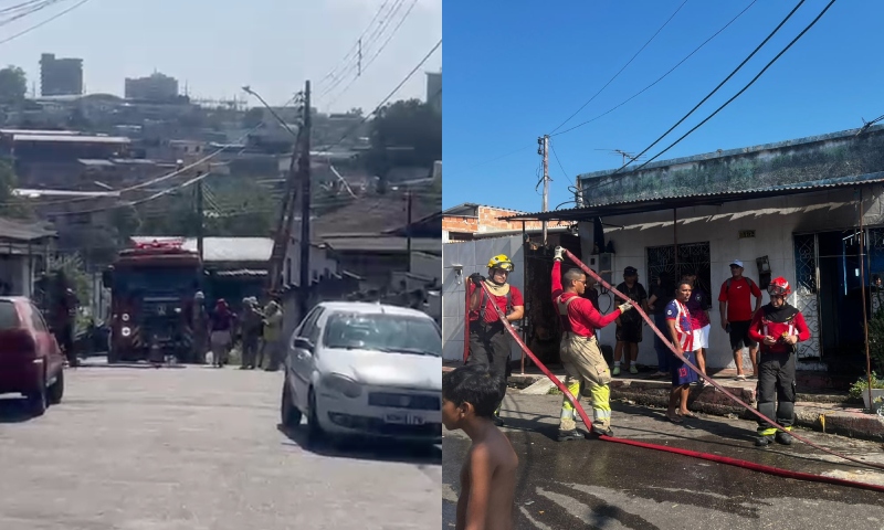 Casa pega fogo após possível vazamento de gás no Coroado, em Manaus; veja vídeos