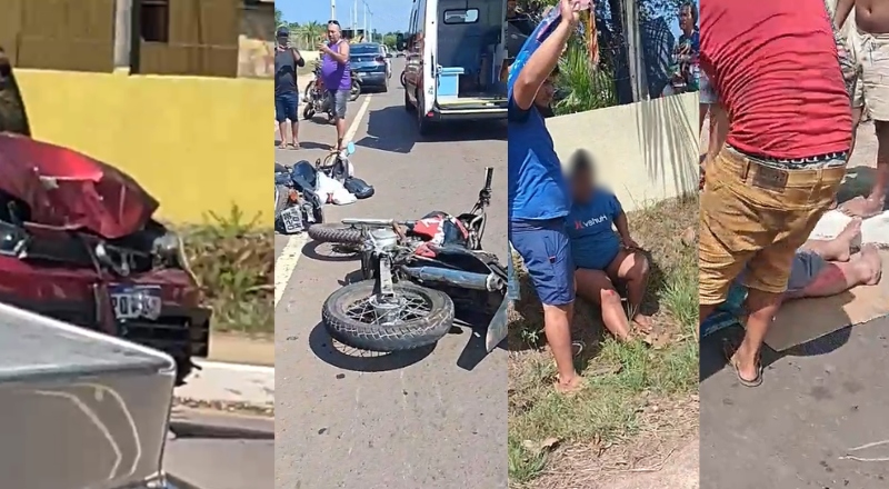 Grave acidente envolvendo carro e duas motos deixa pessoas feridas em Manacapuru; veja vídeos
