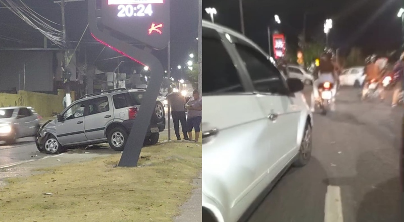 Os acidentes não param! Carro perde o controle e bate contra placa no Jorge Teixeira, em Manaus; veja vídeo