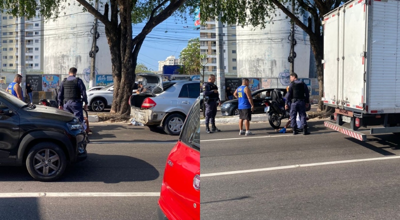 Grave acidente é registrado após colisão entre moto e carro na avenida Coronel Teixeira; veja vídeo