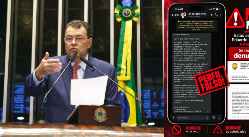Criminosos usam nome e foto de Eduardo Braga para aplicar golpe contra senadores