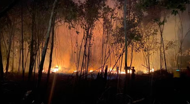 Incêndio devasta mata há três dias e deixa ar quase irrespirável na Estrada de Novo Airão