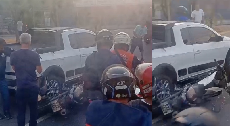 Gravíssimo acidente entre moto e carro na Compensa deixa piloto desmaiado na pista; veja