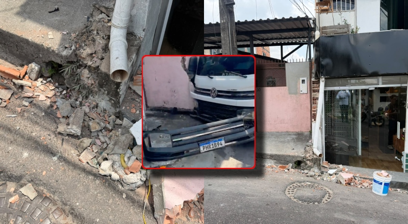 Caminhão perde o controle e invade casa no bairro da União, em Manaus; veja vídeo