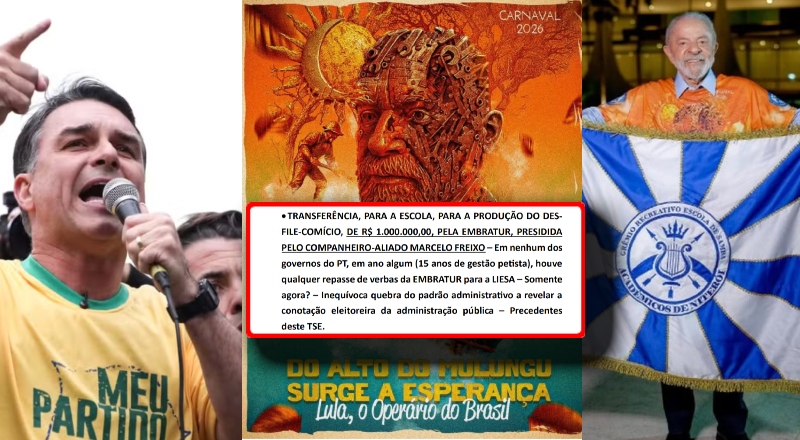 Guerra declarada no TSE: Flávio Bolsonaro exige a cassação imediata de Lula por show de propaganda na Sapucaí com dinheiro público