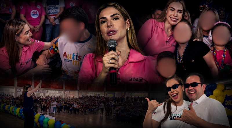 Crime eleitoral: com camisa de campanha, Thaísa Cidade usa causa autista e programas do Estado para pedir votos ao marido