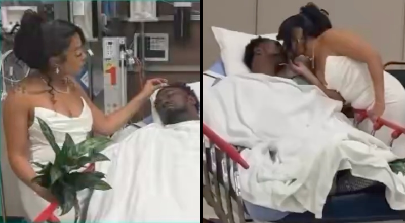 Noivo sofre grave acidente a caminho do altar e se casa acamado em hospital na Flórida; veja vídeo