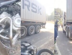 Urgente: motociclista morre após ter cabeça esmagada por carreta no Distrito Industrial