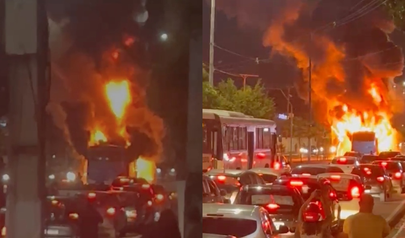 Urgente: ônibus da linha 500 pega fogo na Avenida Constantino Nery, em Manaus; veja vídeos