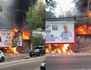 Incêndio em área de mata no bairro Adrianópolis se alastra e atinge outdoor do CM7 Brasil; veja vídeo