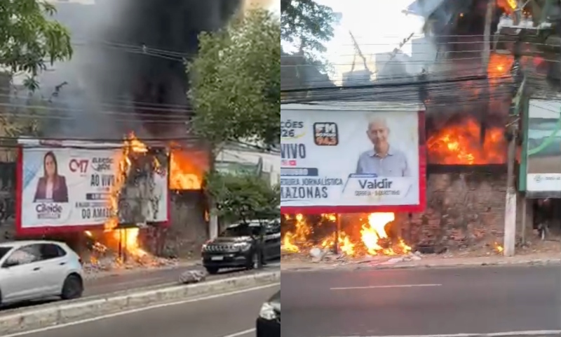 Incêndio em área de mata no bairro Adrianópolis se alastra e atinge outdoor do CM7 Brasil; veja vídeo