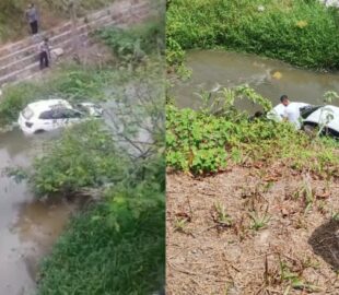 Motorista perde controle e carro cai dentro de igarapé em Manaus; veja vídeo