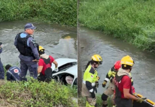 Motorista de app é socorrido e levado para hospital após cair com carro dentro de igarapé em Manaus; veja vídeo