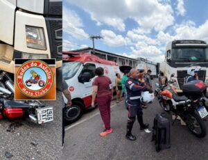 Integrante dos 'Bodes do Asfalto' é socorrido após ser atingido por caminhão em Manaus; veja vídeo