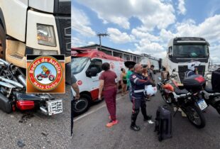 Integrante dos 'Bodes do Asfalto' é socorrido após ser atingido por caminhão em Manaus; veja vídeo
