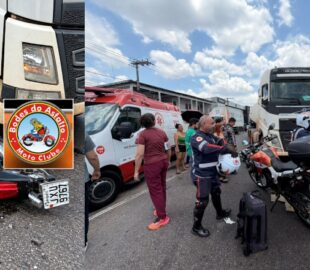 Integrante dos 'Bodes do Asfalto' é socorrido após ser atingido por caminhão em Manaus; veja vídeo