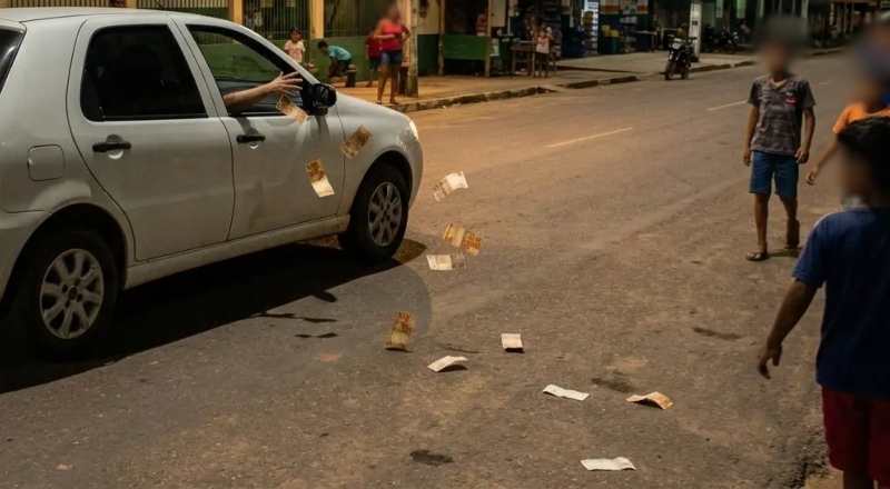 Dinheiro é confundido com “santinhos” após motorista jogar R$ 5 mil na rua