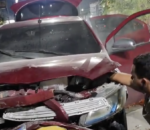 Veja o momento em que motorista é socorrido após bater carro contra ‘dente de dragão’ em Manaus