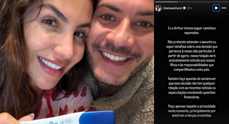 Veja o que ela disse: O pronunciamento oficial de Jheny Santucci ao revelar separação de Arthur Aguiar mesmo grávida