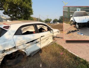 Grave acidente deixa casal ferido e carro destroçado na avenida Coronel Teixeira; veja vídeo