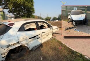 Grave acidente deixa casal ferido e carro destroçado na avenida Coronel Teixeira; veja vídeo