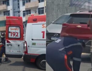 Arremessado no asfalto: carro invade preferencial e atinge motociclista no Parque das Laranjeiras; veja vídeo