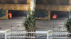 Morador de rua põe fogo embaixo de viaduto em Manaus; veja vídeo