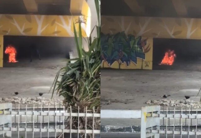 Morador de rua põe fogo embaixo de viaduto em Manaus; veja vídeo