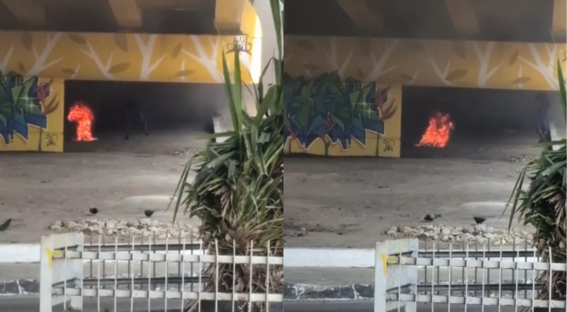 Morador de rua põe fogo embaixo de viaduto em Manaus; veja vídeo