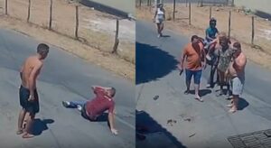 Filho ataca o próprio pai com faca e acaba bal3ado por policial; veja vídeo