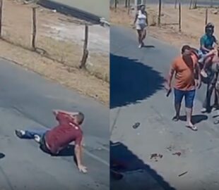 Filho ataca o próprio pai com faca e acaba bal3ado por policial; veja vídeo