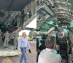 Ministro do Meio Ambiente visita avião militar usado no combate aos incêndios no Amazonas