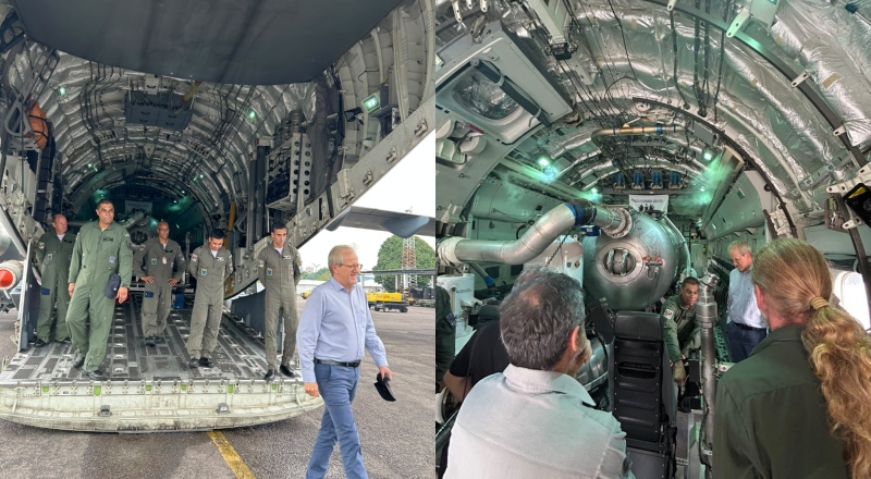 Ministro do Meio Ambiente visita avião militar usado no combate aos incêndios no Amazonas